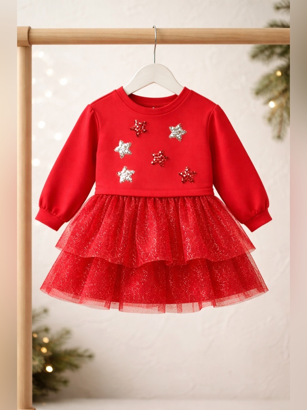 NWT Sammy + Nat Toddler Girls Red Starry Long Sleeve Tutu Dress - Size 18-24M